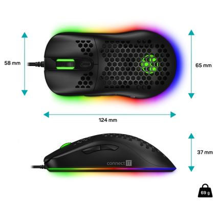 CONNECT IT CMO-5511-BK - LED RGB Juhtmega mängurihiir 200-12800 DPI must