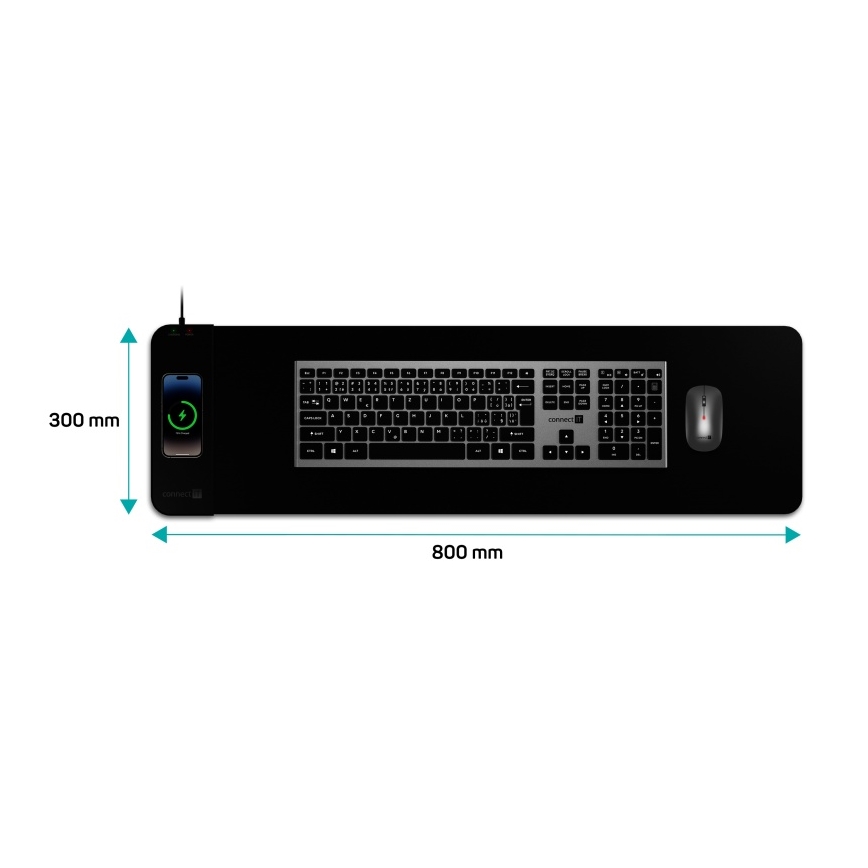 CONNECT IT CMP-2500-LG - Matt klaviatuuri jaoks ja hiir koos Qi juhtmevaba laadimisega 80x30 cm must