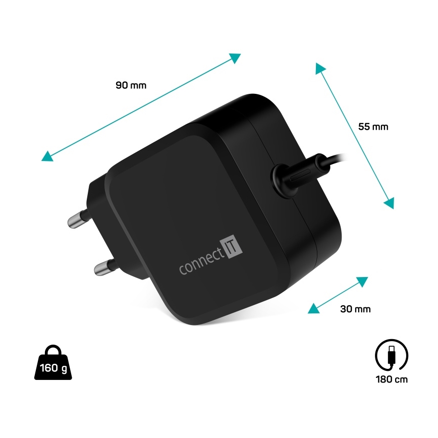 CONNECT IT CNP-1660-BK - Universaalne toiteadapter sülearvutitele USB-C 67W