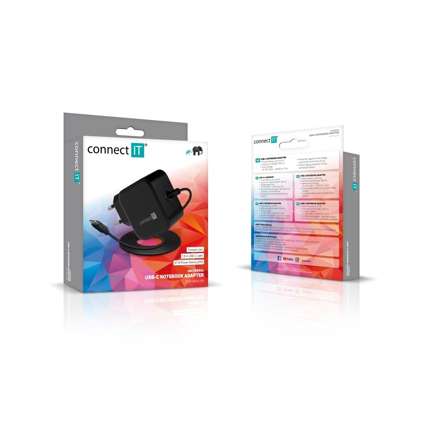 CONNECT IT CNP-1660-BK - Universaalne toiteadapter sülearvutitele USB-C 67W