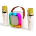 CONNECT IT CSP-1010-BG - LED RGB-kõlar koos 2 traadita mikrofoniga (2Mic), 5W/1200 mAh + 2x 400 mAh, kreemjas/kuldne