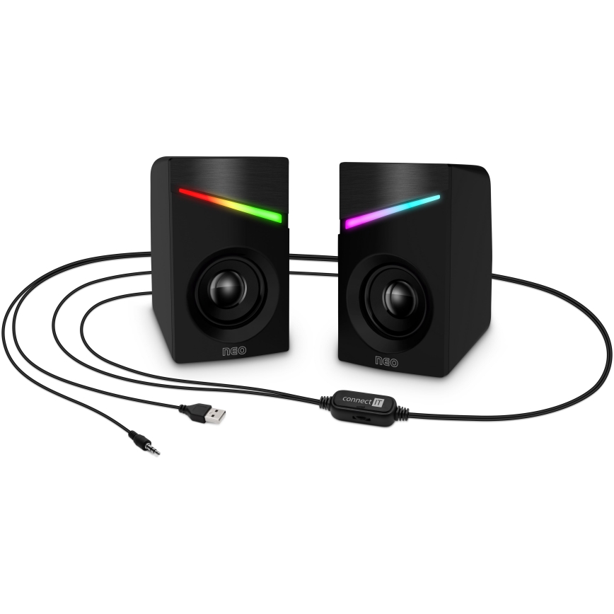 CONNECT IT CSP-1100-BK - KOMPLEKT 2x LED RGB Mängurlus kõlar 6W/5V must