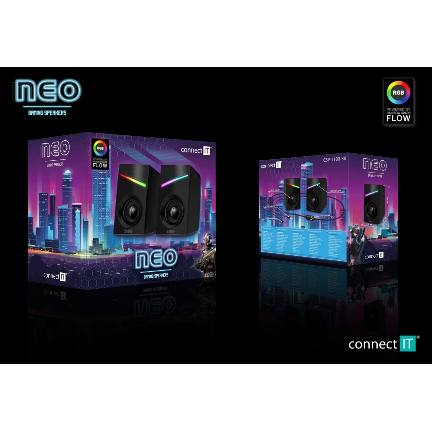 CONNECT IT CSP-1100-BK - KOMPLEKT 2x LED RGB Mängurlus kõlar 6W/5V must