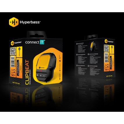 CONNECT IT HSP-1010-BK - Traadita kõlar mikrofoniga ClipBEAT 2W/5V 560 mAh IPX7 must/kollane