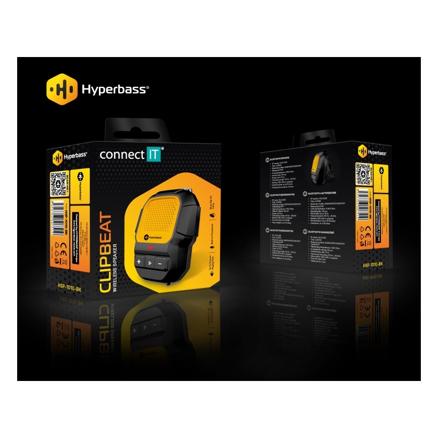 CONNECT IT HSP-1010-BK - Traadita kõlar mikrofoniga ClipBEAT 2W/5V 560 mAh IPX7 must/kollane