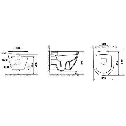 Creavit - seinale paigaldatav WC PAULA keraamika/valge