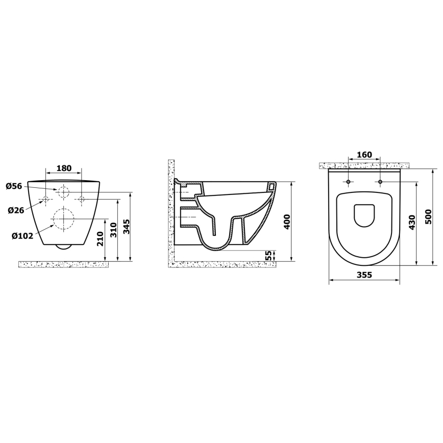 Creavit - seinale paigaldatav WC PAULA keraamika/valge