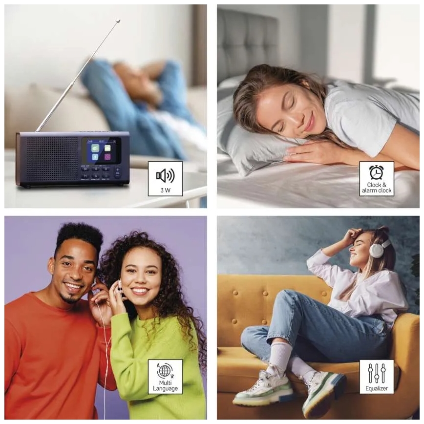 DAB DAB+ FM raadio 3W/5V/4xAA must värv
