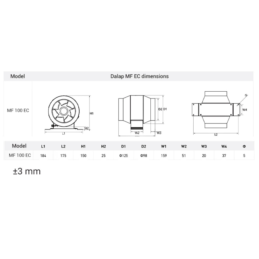 Dalap 24MF100 - kanaliventilaator energiasäästliku mootoriga ja kiiruse regulaatoriga MF 100 EC 18W/230V