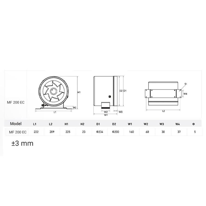 Dalap 24MF200 - Kanaliventilaator säästliku mootoriga ja kiiruse regulaatoriga MF 200 EC 75W/230V