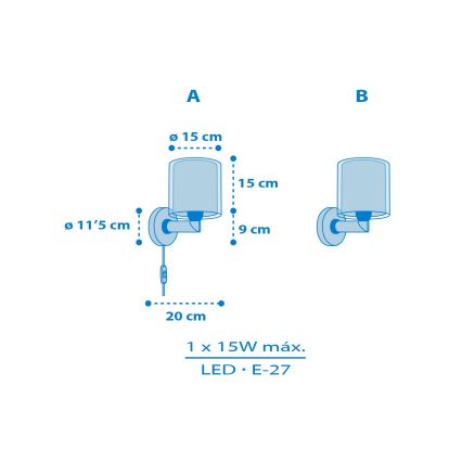 Dalber 40679 - Lastetoa seinavalgusti WORLD 1xE27/15W/230V sinine