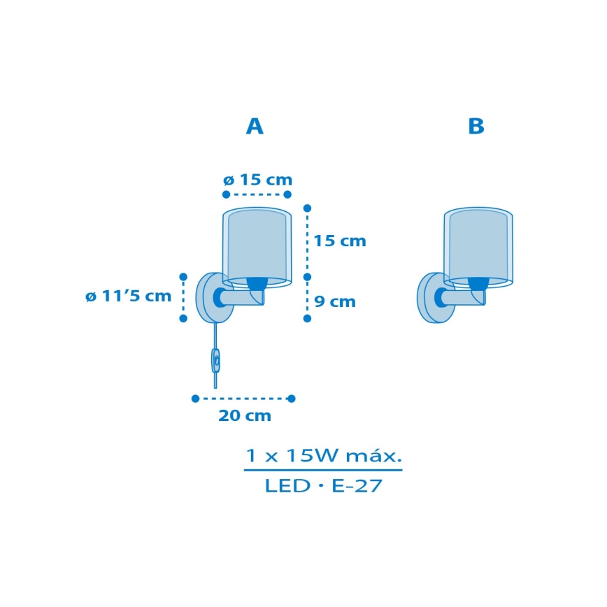 Dalber 40679 - Lastetoa seinavalgusti WORLD 1xE27/15W/230V sinine