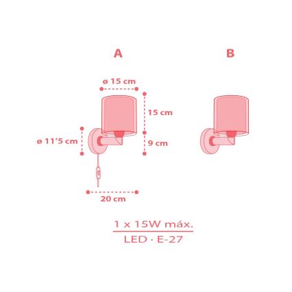 Dalber 41199 - Seinavalgusti lastele RAINBOW 1xE27/15W/230V mitmevärviline