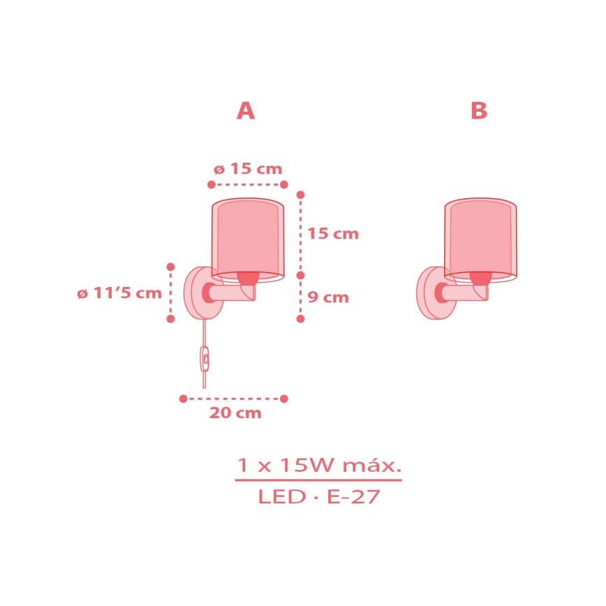 Dalber 41199 - Seinavalgusti lastele RAINBOW 1xE27/15W/230V mitmevärviline