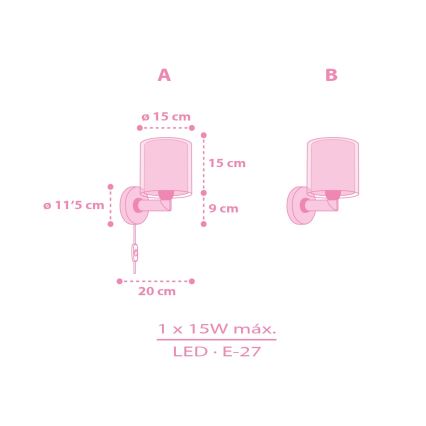 Dalber 41259 - Laste seinavalgusti HELLO KITTY&FRIENDS 1xE27/15W/230V roosa