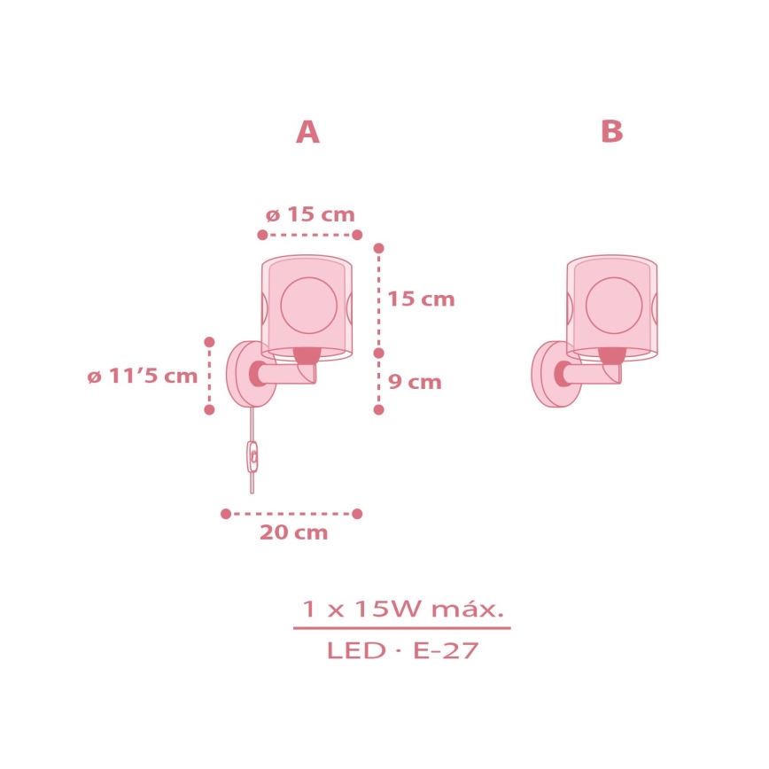 Dalber 60919 - Laste seinavalgusti PRINCESS DANCE 1xE27/15W/230V roosa