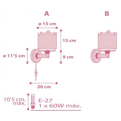 Dalber 61109 - Seinavalgusti lastetuppa LITTLE QUEEN 1xE27/60W/230V