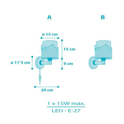 Dalber 61179T - Seinavalgusti lastetuppa WHALE DREAMS 1xE27/15W/230V sinine