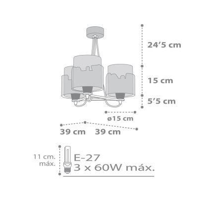 Dalber 61687 - Lühter lastele BABY TRAVEL 3xE27/60W/230V