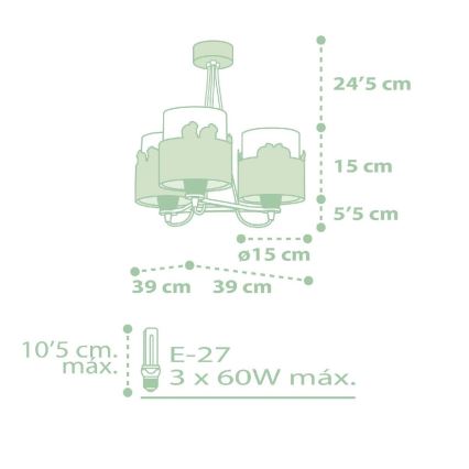 Dalber 61717H - Lühter lastetuppa SWEET LOVE 3xE27/60W/230V roheline