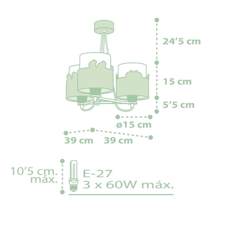 Dalber 61717H - Lühter lastetuppa SWEET LOVE 3xE27/60W/230V roheline