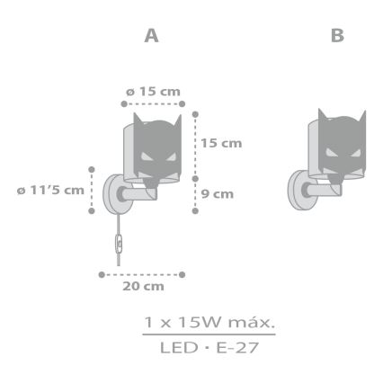 Dalber 61809 - Seinavalgusti lastele DARK HERO 1xE27/15W/230V