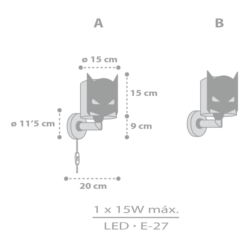 Dalber 61809 - Seinavalgusti lastele DARK HERO 1xE27/15W/230V