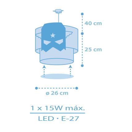 Dalber 61812 - Lühter lastele SININE HERO 1xE27/15W/230V
