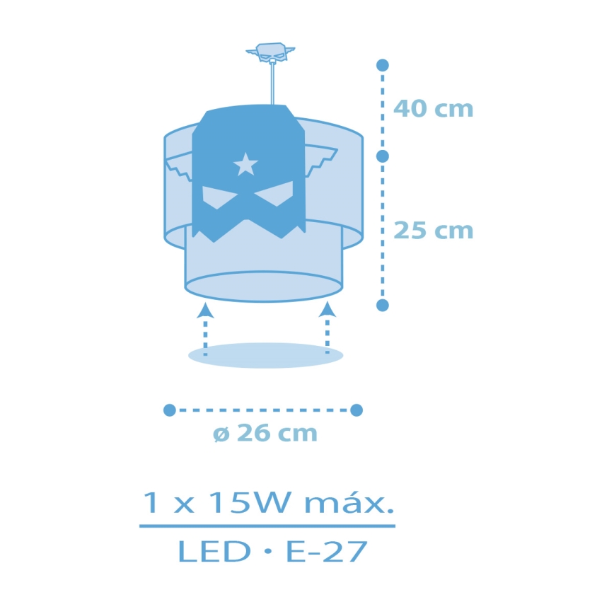 Dalber 61812 - Lühter lastele SININE HERO 1xE27/15W/230V
