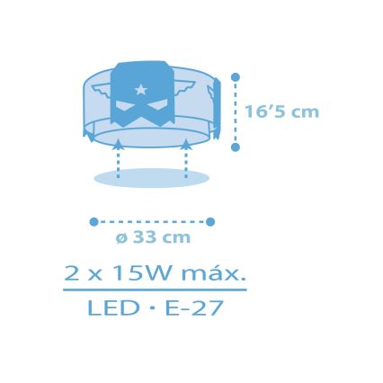 Dalber 61816 - Laevalgusti lastele SININE HERO 2xE27/15W/230V