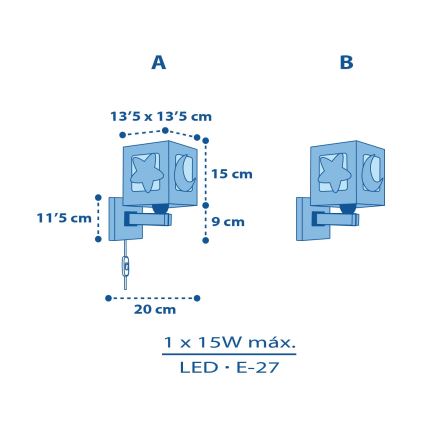 Dalber 63239T - Seinavalgusti lastetuppa MOONLIGHT 1xE27/15W/230V sinine