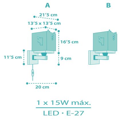 Dalber 64389 - Seinavalgusti lastetuppa LITTLE DRAGON 1xE27/15W/230V