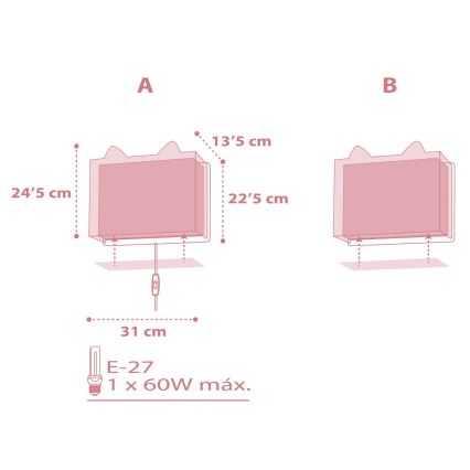 Dalber 64588 - Seinavalgusti lastele LITTLE FOX 1xE27/60W/230V