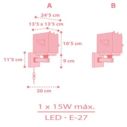 Dalber 64599 - Seinavalgusti lastetuppa LITTLE UNICORN 1xE27/15W/230V