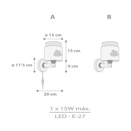 Dalber 76019E - Seinavalgusti lastetuppa BABY DREAMS 1xE27/15W/230V hall