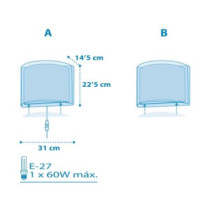 Dalber 81198T - Seinavalgusti lastele LIGHT FEELING 1xE27/60W/230V