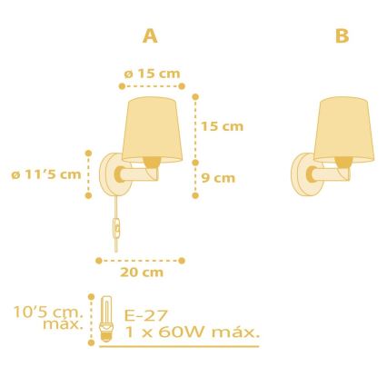 Dalber 82219A - Seinavalgusti lastetuppa STAR LIGHT 1xE27/60W/230V kollane