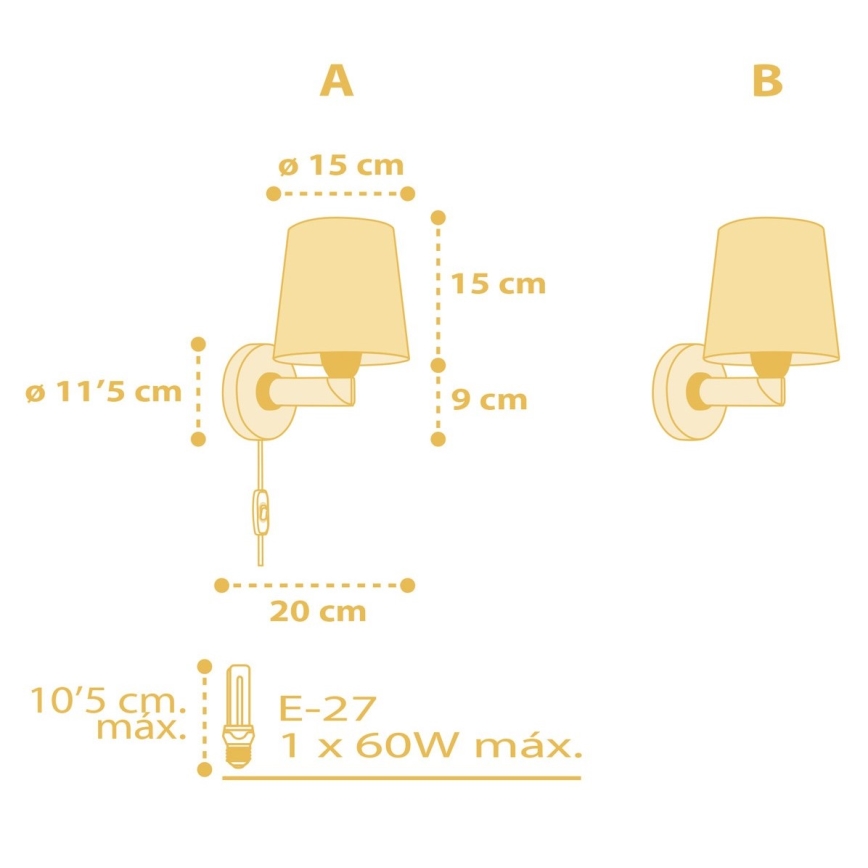 Dalber 82219A - Seinavalgusti lastetuppa STAR LIGHT 1xE27/60W/230V kollane
