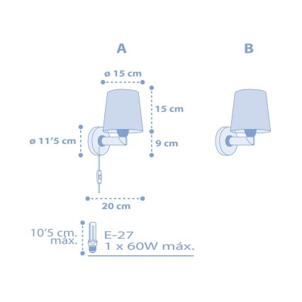Dalber 82219T - Seinavalgusti lastetuppa STAR LIGHT 1xE27/60W/230V sinine