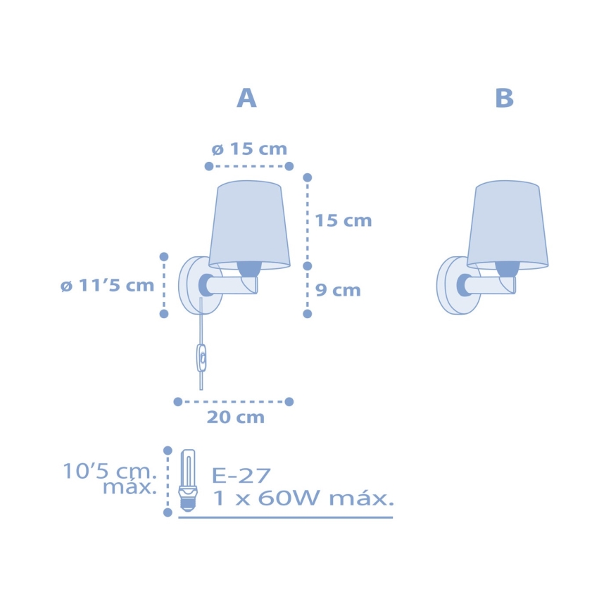 Dalber 82219T - Seinavalgusti lastetuppa STAR LIGHT 1xE27/60W/230V sinine