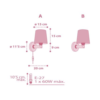 Dalber 82469 - Seinavalgusti lastele FLAMINGO 1xE27/15W/230V