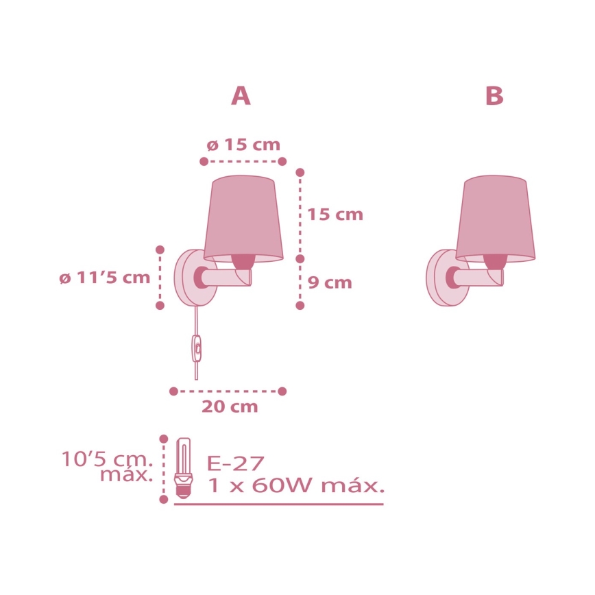 Dalber 82469 - Seinavalgusti lastele FLAMINGO 1xE27/15W/230V