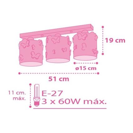 Dalber D-62143 - Laevalgusti lastetuppa BUTTERFLY 3xE27/60W/230V