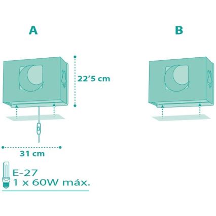Dalber D-63238H - Seinavalgusti lastetuppa MOONLIGHT 1xE27/60W/230V