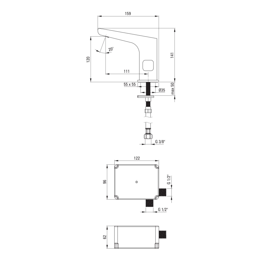 Deante BQH_029R - Puutevaba valamu kraan temperatuuri regulatsiooniga HIACYNT 4xAA läikiv kroom