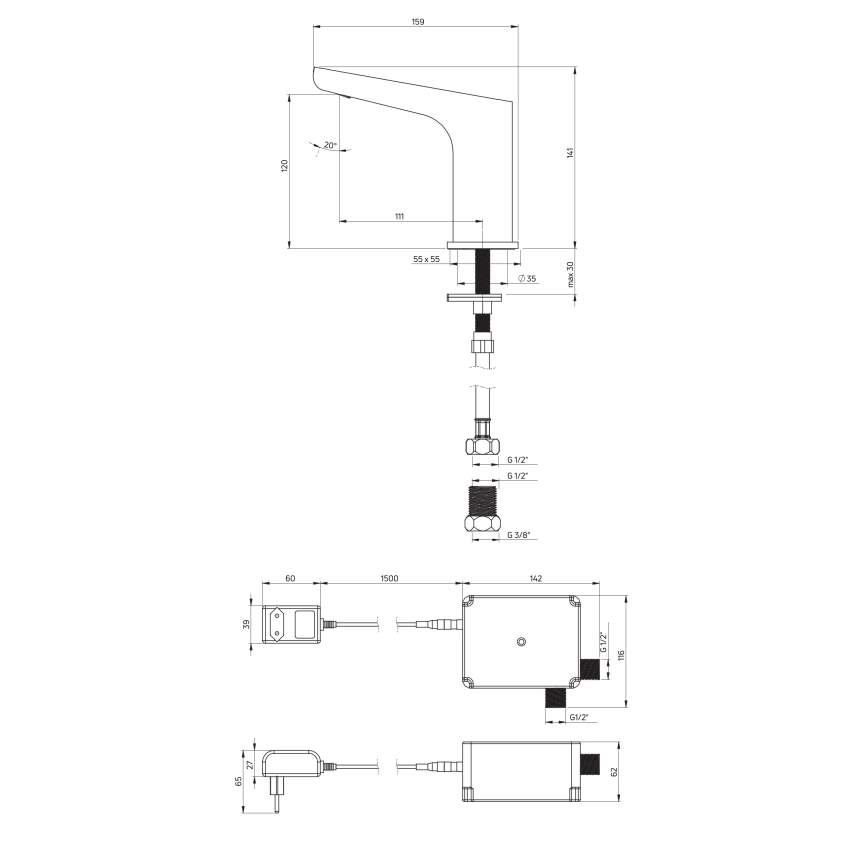 Deante BQH_N28V - Puutevaba valamu kraan HIACYNT 230/6V must