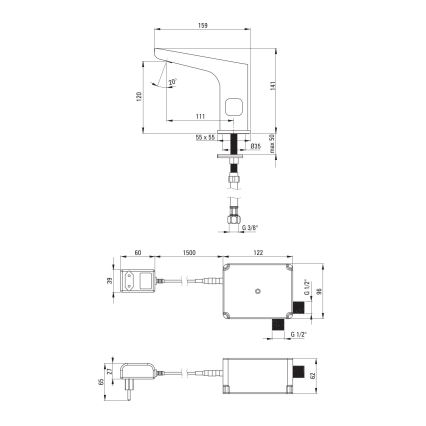 Deante BQH_N29V - Puutevaba valamu kraan temperatuuri regulatsiooniga HIACYNT 230/6V must
