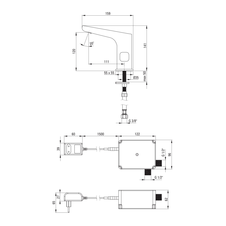 Deante BQH_N29V - Puutevaba valamu kraan temperatuuri regulatsiooniga HIACYNT 230/6V must