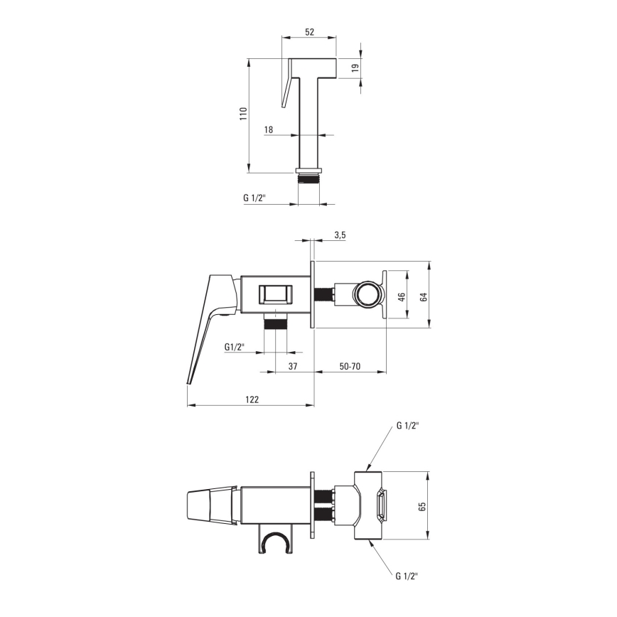Deante BQL_034M - Bidee segisti pihustiga peidetud paigaldamiseks BLUR läikiv kroom