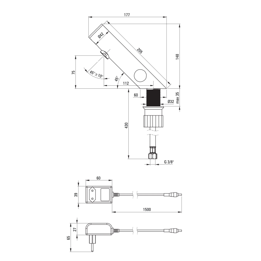 Deante BQR_P29V - Puutevaba valamu kraan temperatuuri regulatsiooniga SENSE 230/6V poleeritud teras